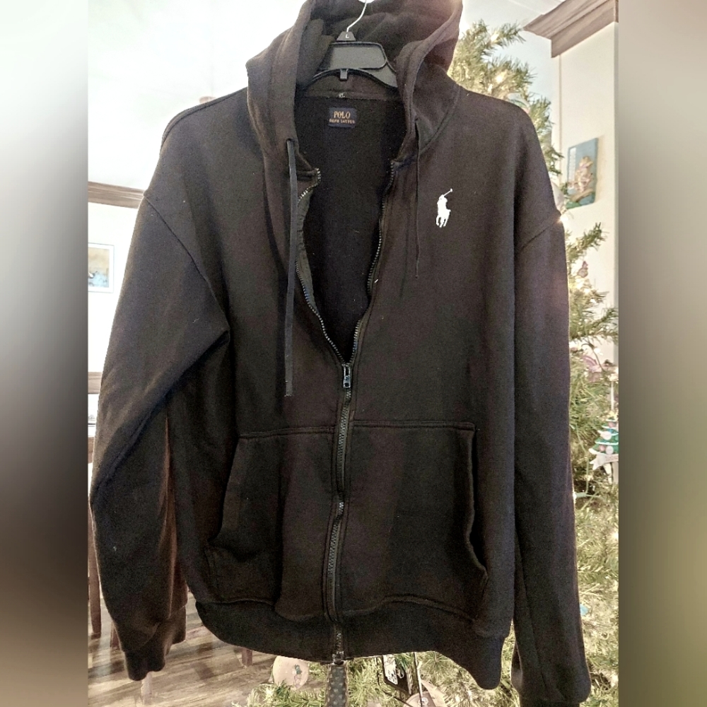 Polo by Ralph Lauren hooded fleece full zip jacket, black, size XL, GUC